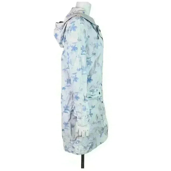 Free People Blue Floral Hooded Button Coat Jacket Size S - Picture 5 of 12